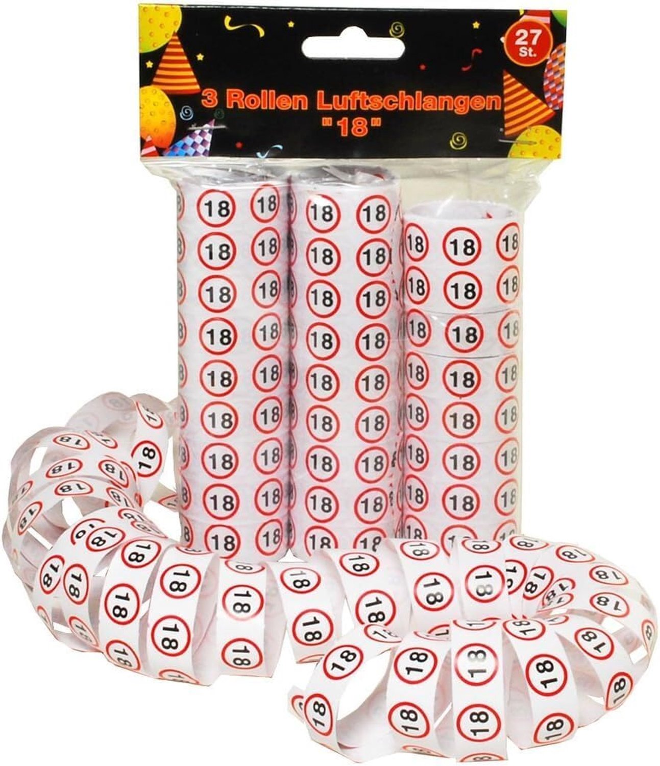 Feestelijke Streamers - 3 Rollen - Verkeersbord 18 - Rood/Wit