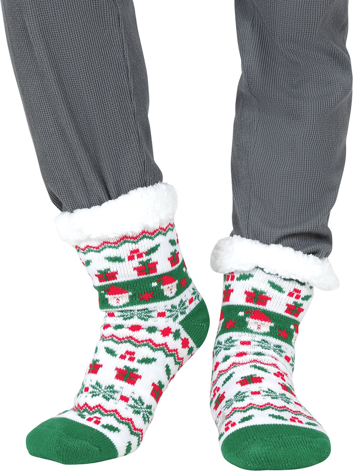 GUIRMA - Witte en groene kerst thermosokken voor volwassenen
