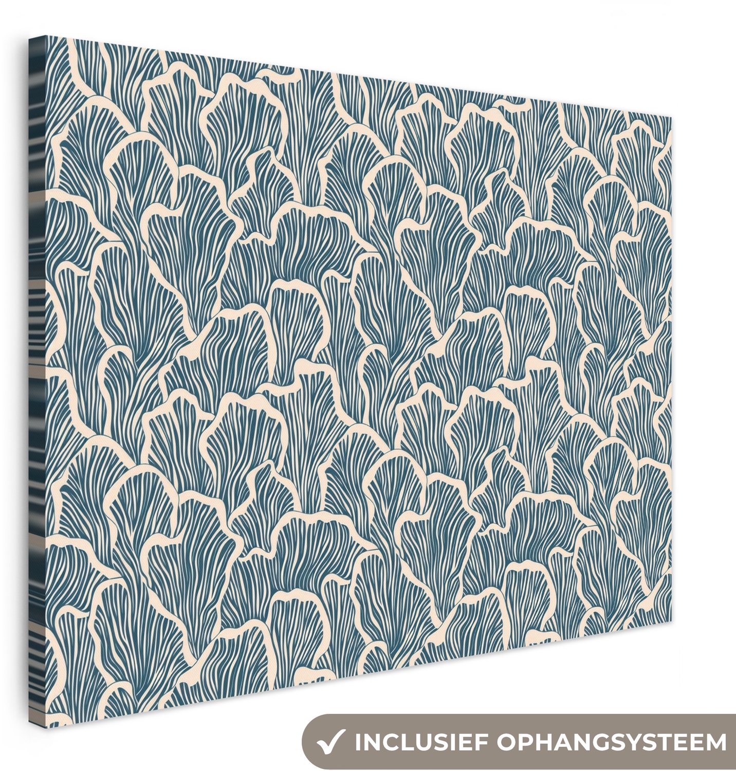 Canvas schilderij 120x90 cm - Exclusieve wanddecoratie Organisch - Blauw - Crème - Schelpen - Muurdecoratie woonkamer - Slaapkamer decoratie - Kamer accessoires - Schilderijen op canvas groot XXL