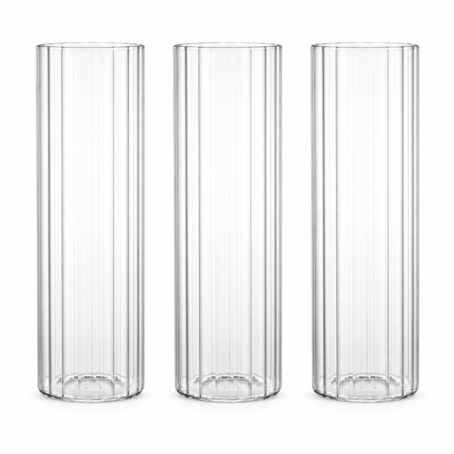 SWGOTA Transparante glazen cilindervazen met verticale strepen - 3 stuks - diameter 9 cm, hoogte 28 cm, 1500 ml - schuimverpakking