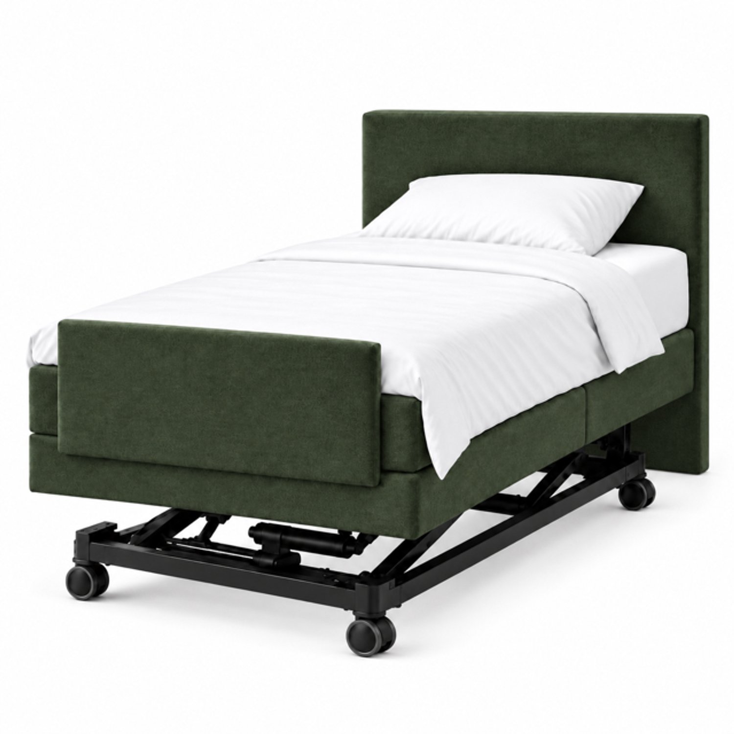 BoxspringFD Siena Hoog Laag Bed / Boxpsring 1 Persoons Verzorgingsbed Seniorenbed Elektrisch Verstelbaar, 80x220 cm, kleur Groen