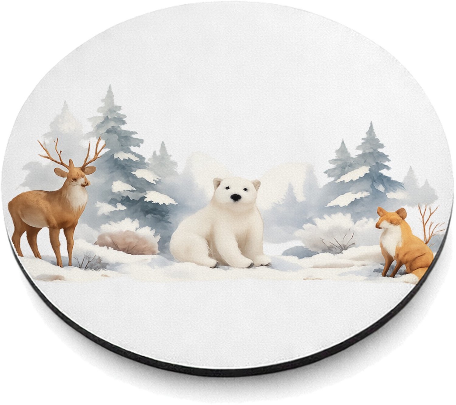 Mr Cadeautjes MDF magnetische fotolijst rond Ø 9,5 - design Een herfstbos-scène met een nieuwsgierige egel en paddenstoe | cadeau Wit