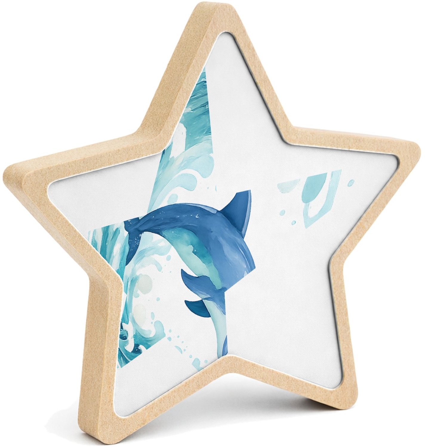 Mr Cadeautjes MDF fotolijst ster 14 x 13,5 - design Een cirkelvormige waterwerveling rond een springende zeeschi | cadeau Wit