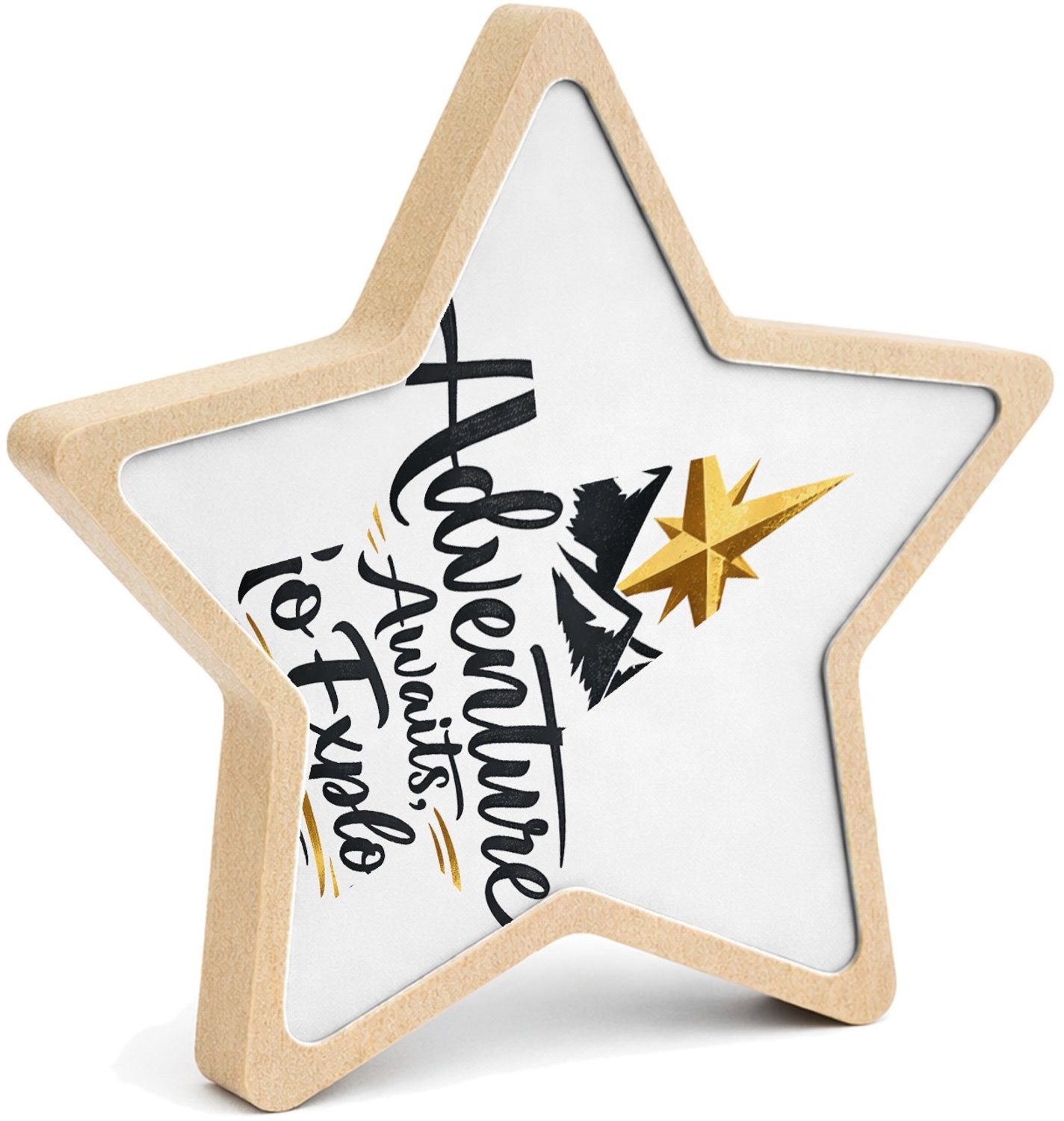 Mr Cadeautjes MDF fotolijst ster 14 x 13,5 - design Een luxe reisquote met een andere natuurlijke ondergrond en | cadeau Wit
