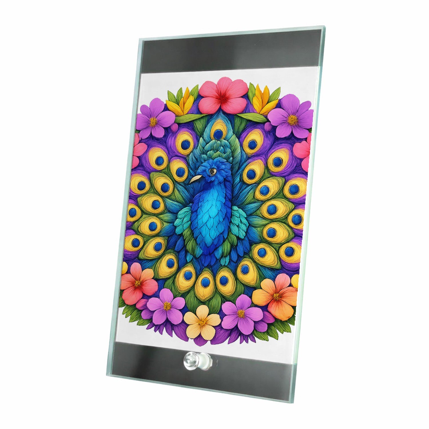 Mr Cadeautjes Glasframe 15 x 23 - design Een majestueuze mandala van tropische bladeren en bloemen ro | cadeau Wit