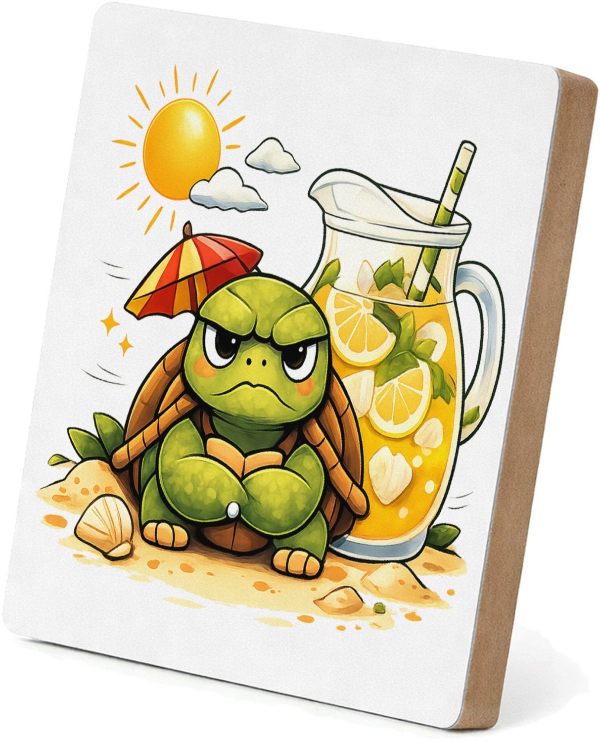 Mr Cadeautjes MDF staande fotolijst 15,2 x 15,2 - design Een norse schildpad met een mini-parasol en een tropische li | cadeau Wit