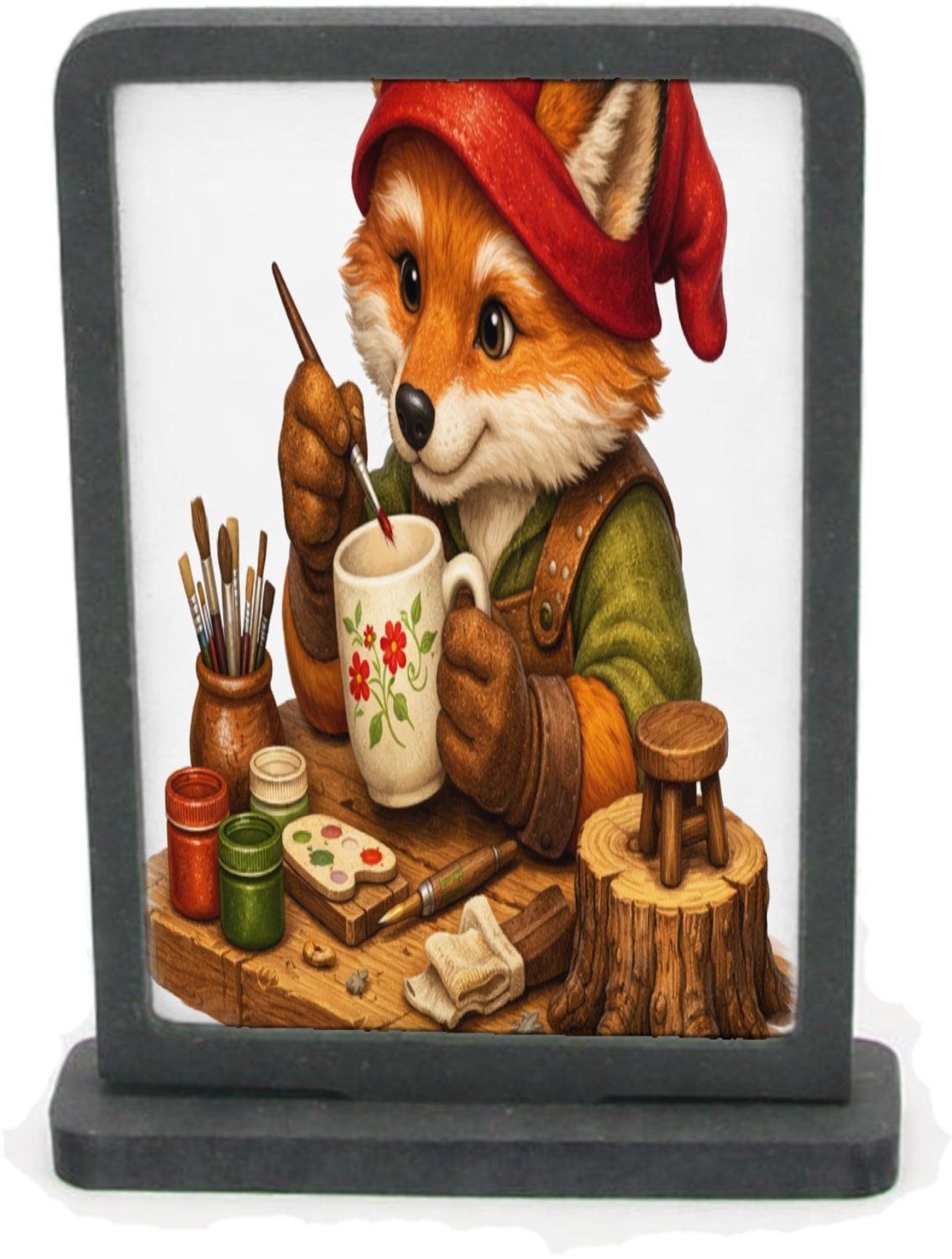 Mr Cadeautjes Houten fotolijst rechthoek met MDF inleg - design Een fantasierijk personage dat geconcentreerd een object maa | cadeau Wit