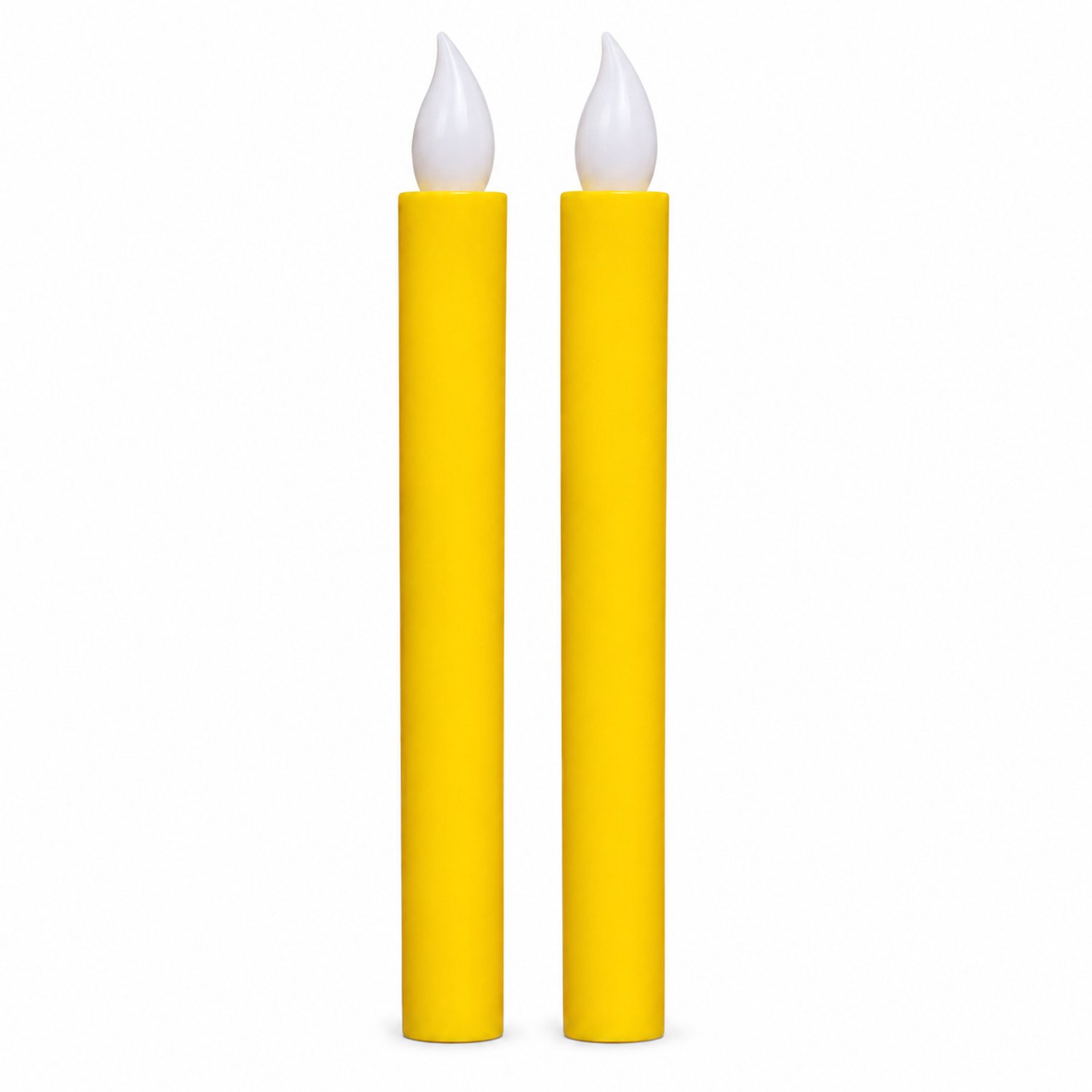 SWGOTA led kaarsen geel, set van 2, lange cilindervormige kunststof kaarsen met vlamvormige top, decoratie, verpakt in een zak