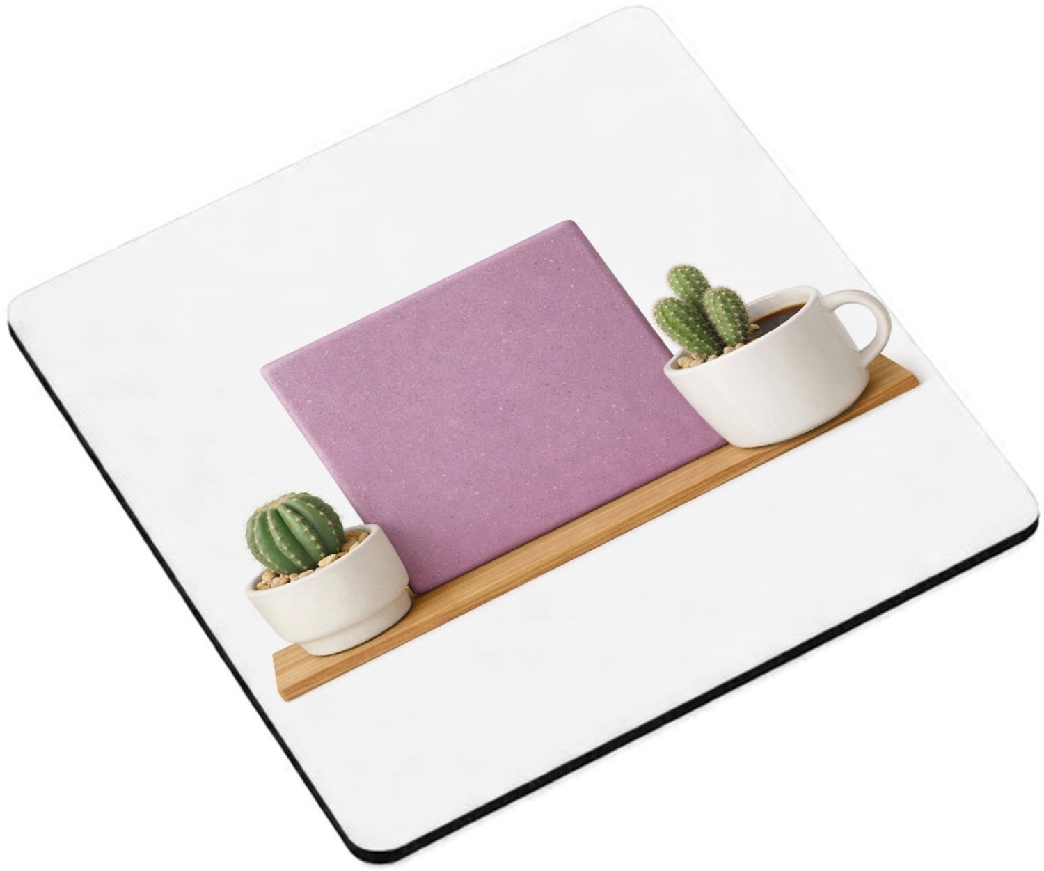 Mr Cadeautjes MDF magnetische fotolijst vierkant 9,5 - design Een minimalistische koffiemok met twee kleine cactussen en e | cadeau Wit