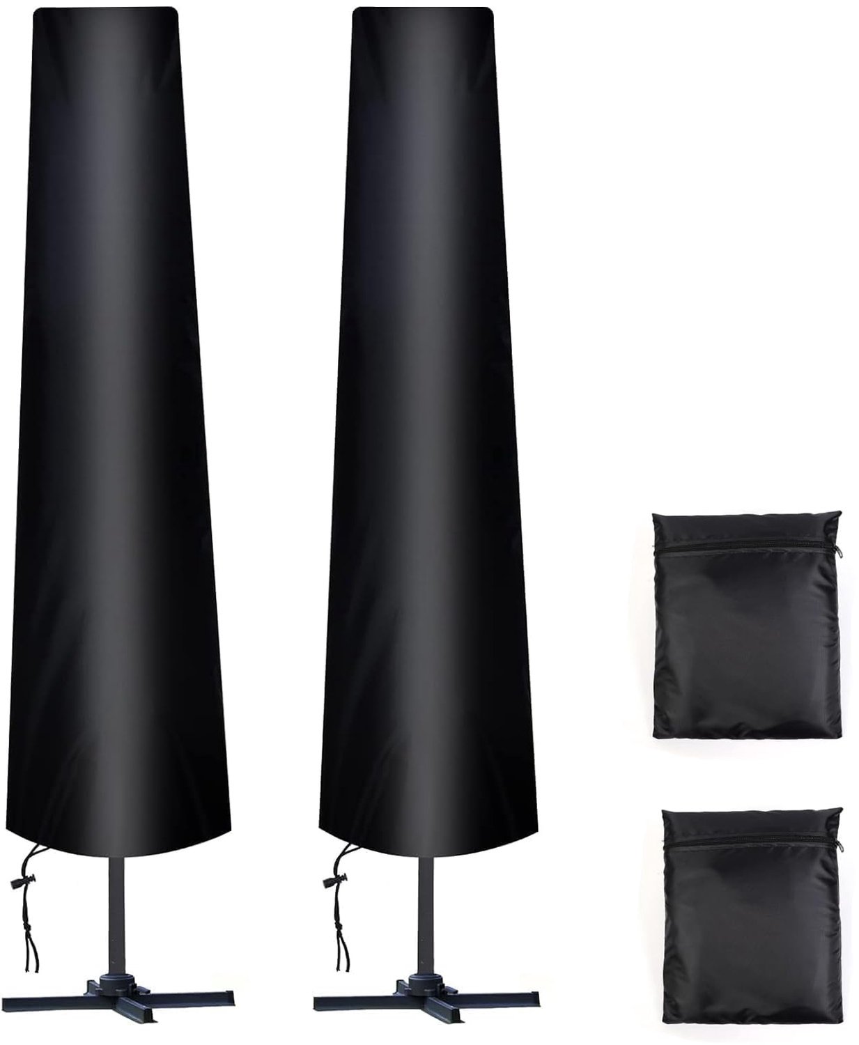 Famanu Parasolhoes voor Ø 300 cm, set van 2 stuks, vervaardigd uit 210D Oxford-weefsel in elegant zwart, weerbestendig en UV-bestendig, de ideale afdekking voor tuinparasols met optimale pasvorm en stabiliteit
