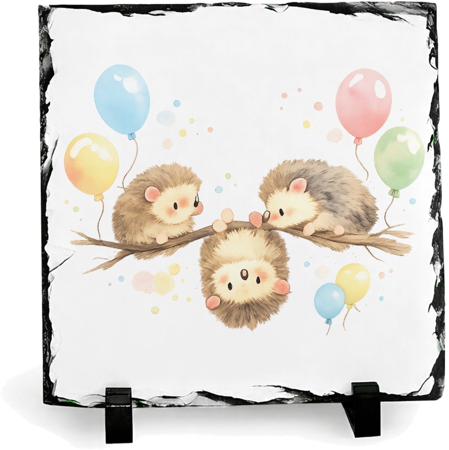 Mr Cadeautjes Leisteen vierkant 19,5 x 19,5 - design Een zachte aquarelillustratie van drie kleine dieren op een | cadeau Wit