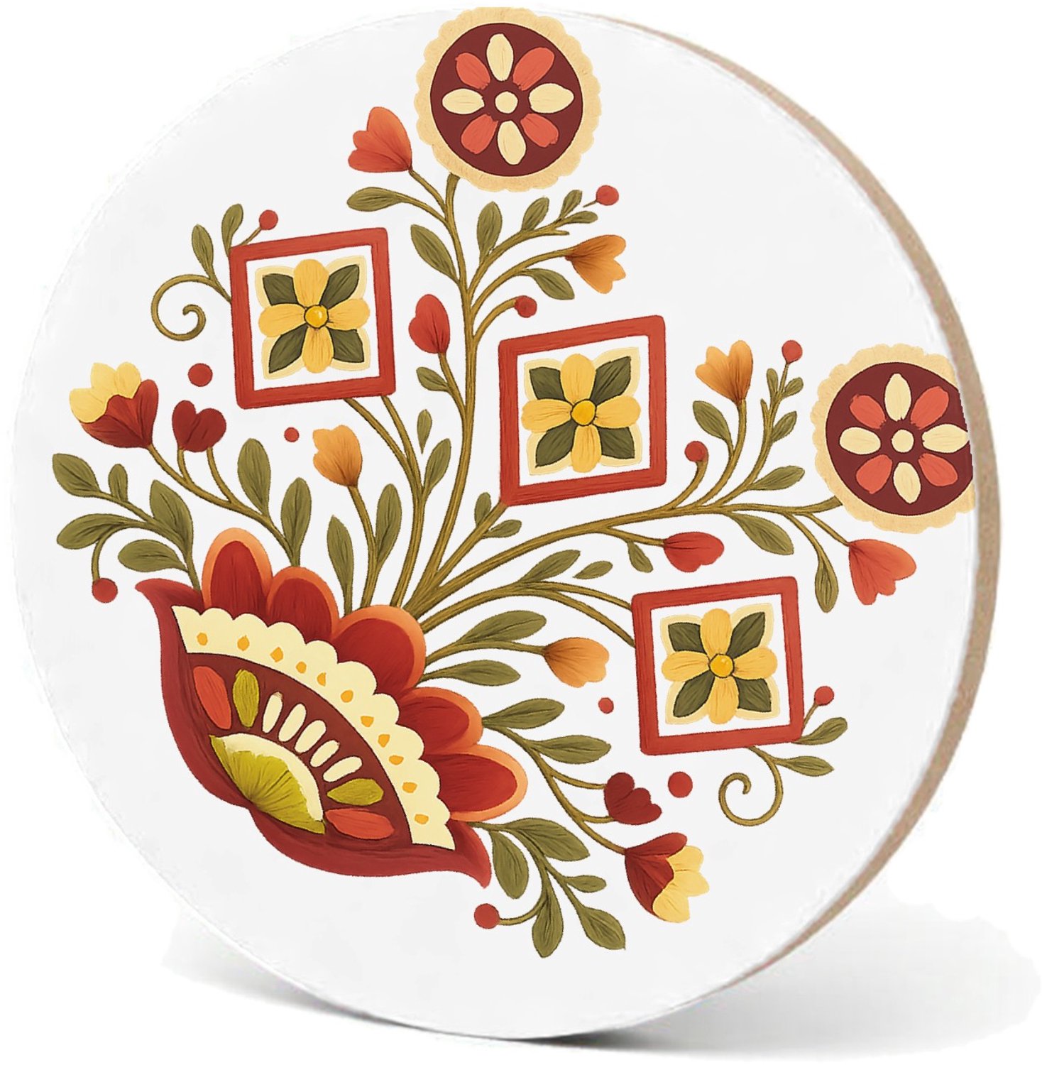 Mr Cadeautjes MDF fotolijst - design Een zonvormig botanisch medaillon met compacte, strakke symm | cadeau Wit