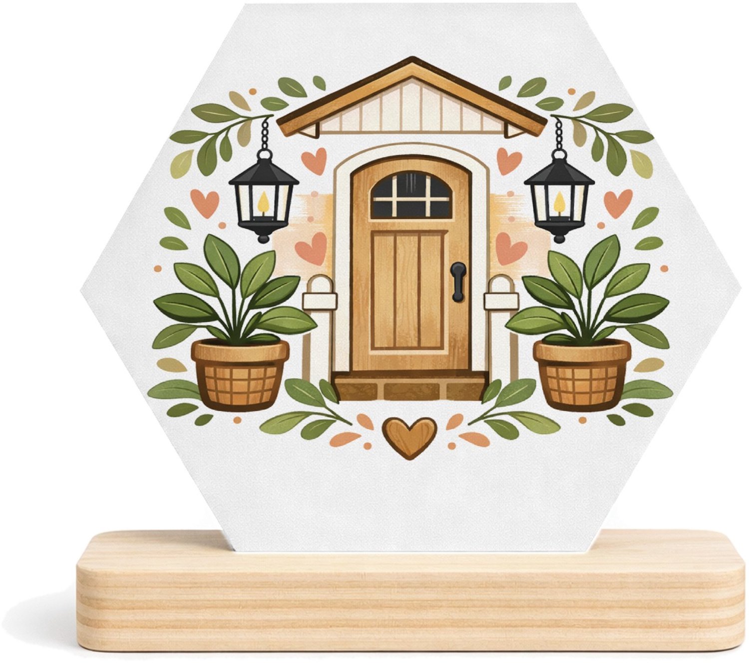 Mr Cadeautjes MDF fotolijst/inleg hexagon 14 x 13 - design Familie-entree met speelse botanische omlijsting | cadeau Wit