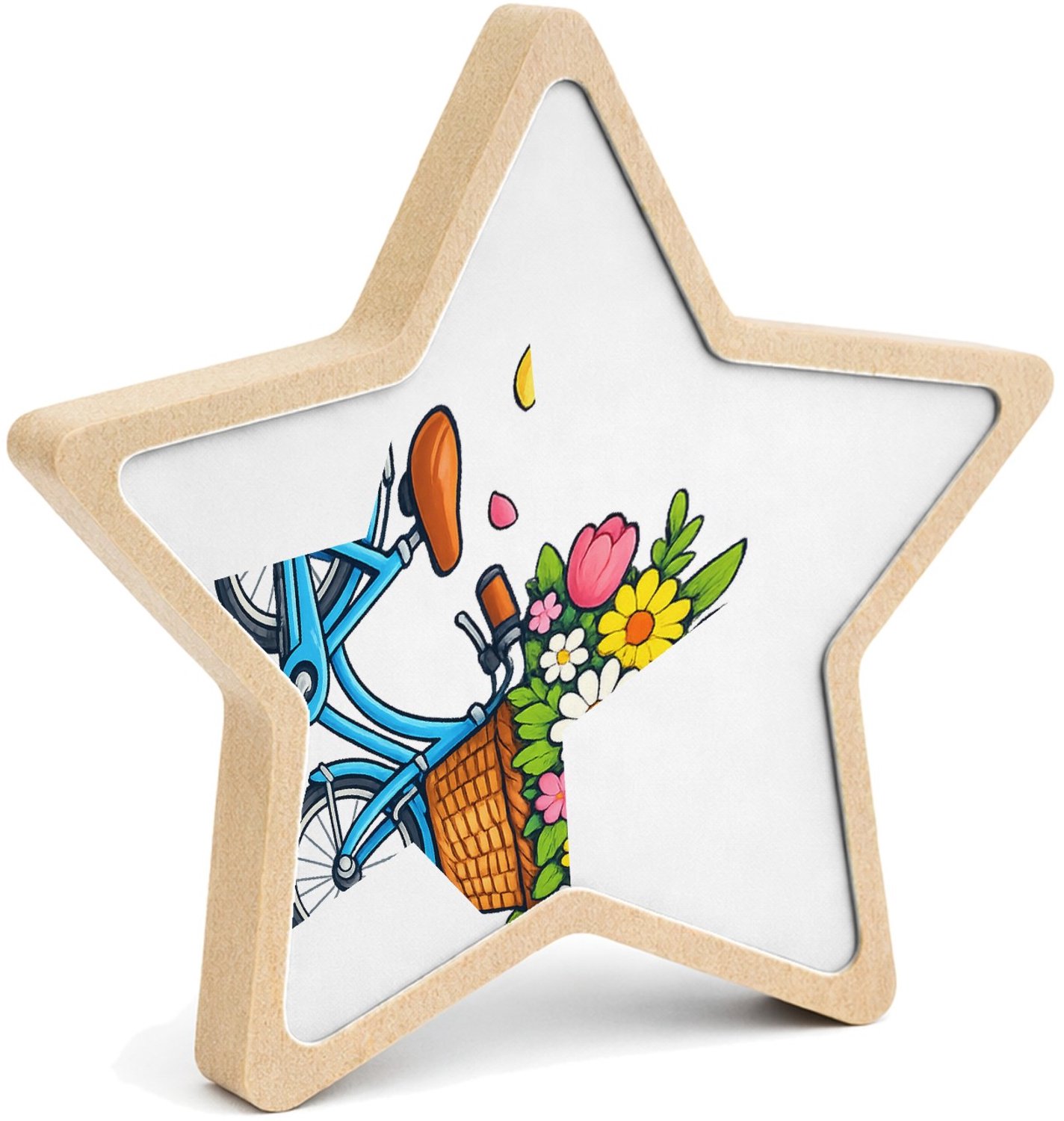 Mr Cadeautjes MDF fotolijst ster 14 x 13,5 - design Vintage fiets met bloemenmand | cadeau Wit