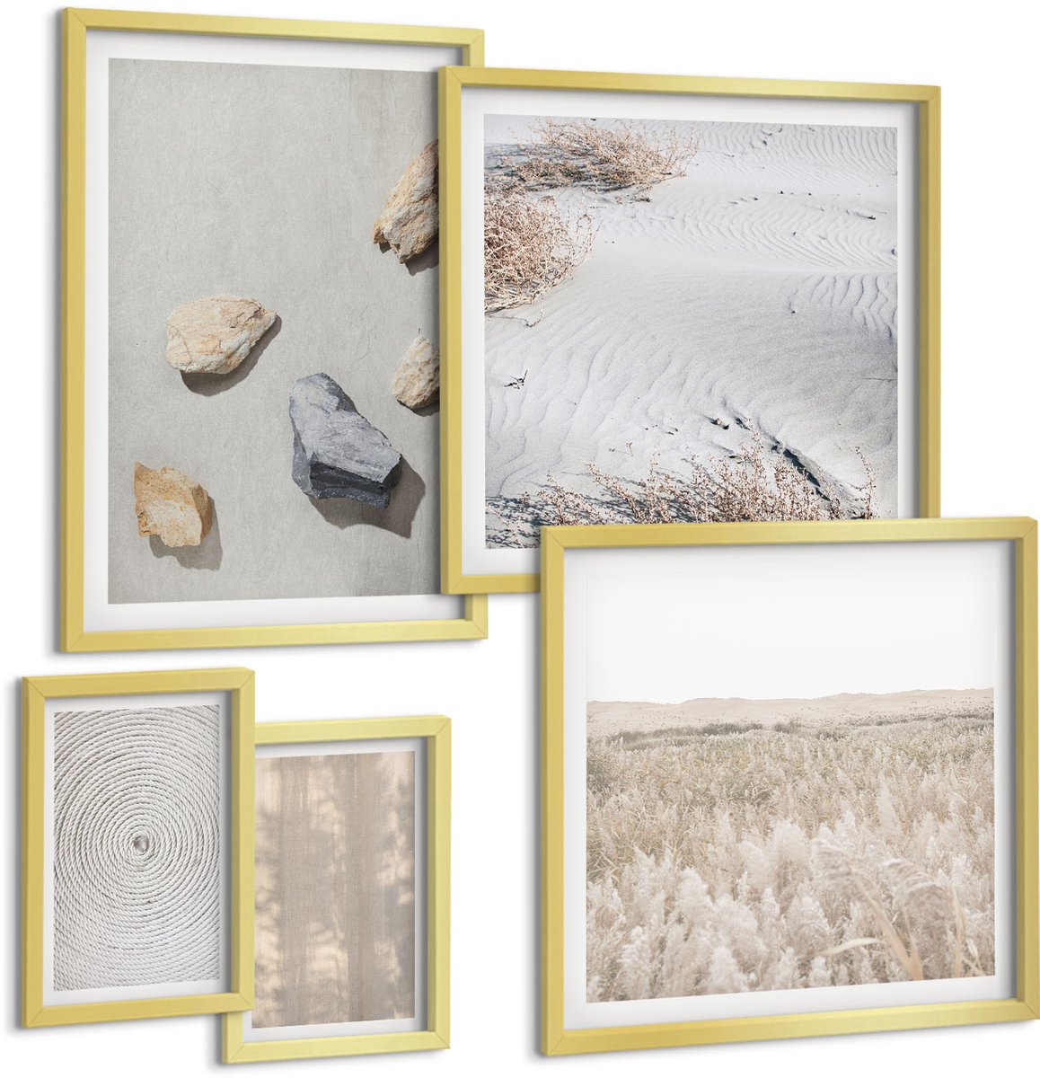 Coloray 5-Delige Schilderij Set - Boho-Texturen, Natuurlijke Structuren - 50 x 50 cm, 20 x 30 cm En 40 x 60 cm - Moderne Wanddecoratie - Woonkamer