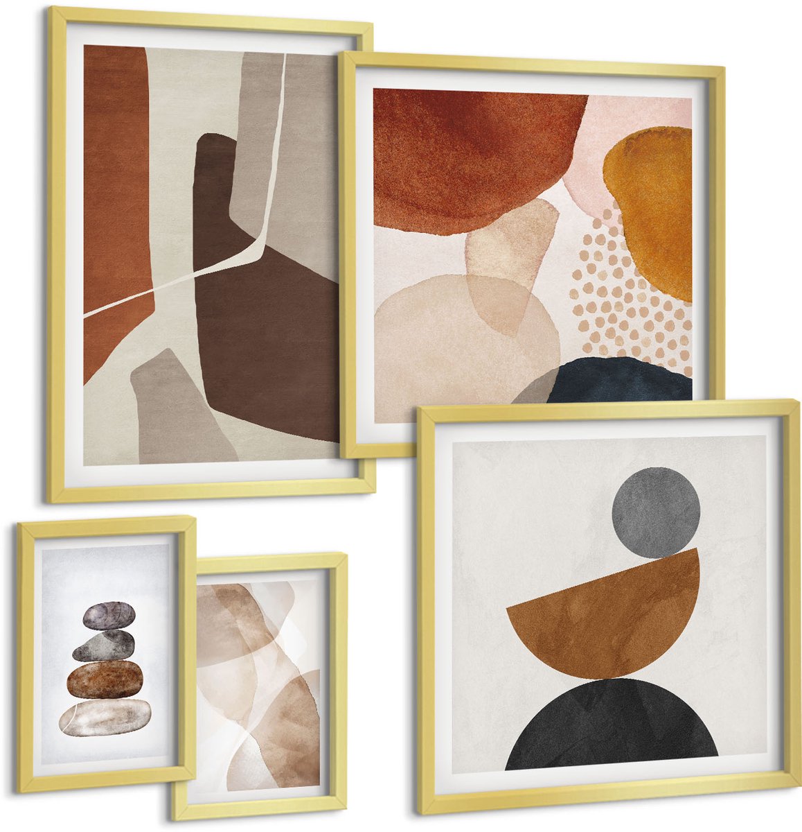 Coloray 5-Delige Schilderij Set - Abstracte Schilderijen, Moderne Decoraties - 50 x 50 cm, 20 x 30 cm En 40 x 60 cm - Decoratieve Muurdecoratie - Slaapkamer - Stijlvolle Muurdecoratie