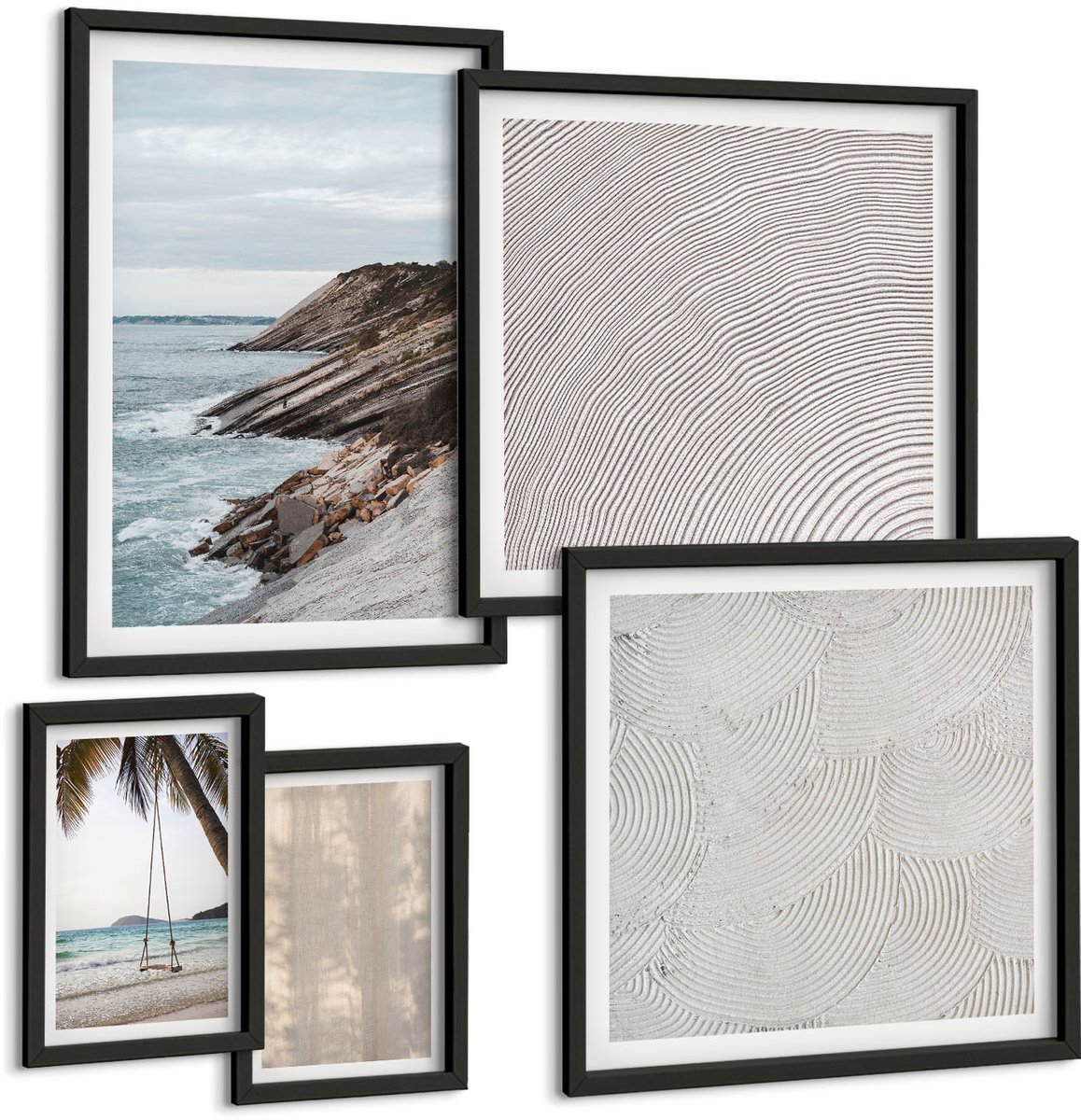 Coloray 5-Delige Schilderij Set - Zomers Zand En Uitzicht Op Zee Zomerse Landschappen - 50 x 50 cm, 20 x 30 cm En 40 x 60 cm - Muurdecoratie - Wanddecoratie - Hal - Moderne Wanddecoratie