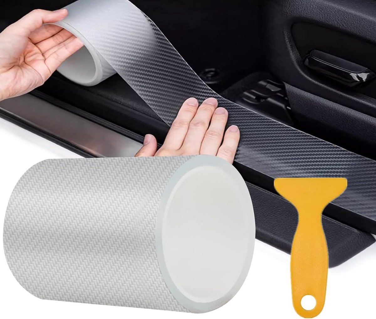Fiber folie, 10 cm x 3 m, 3D-zelfklevende autofolie met kunststof schraper, transparante autofolie, autosticker, tuning, waterdichte krasbestendige lakbeschermingsfolie voor auto