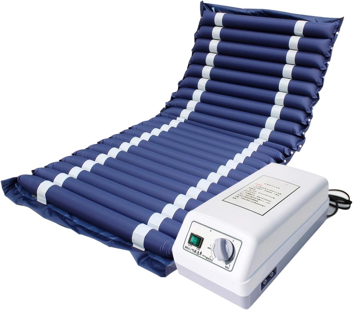 Matras met afwisselende luchtcellen, anti-decubitus matras voor decubitus, graad I, inclusief pomp, afneembare luchtstrips, voor ziekenhuis, thuis, medisch bed (200 x 90 cm)