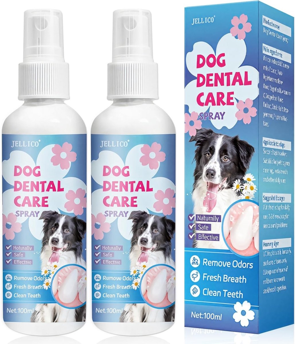 Tandverzorgingsspray voor honden en katten - 2 x 100 ml, voorkomt tandplak, verfrist de adem, eenvoudige applicatie, mondhygiëne, frisse adem
