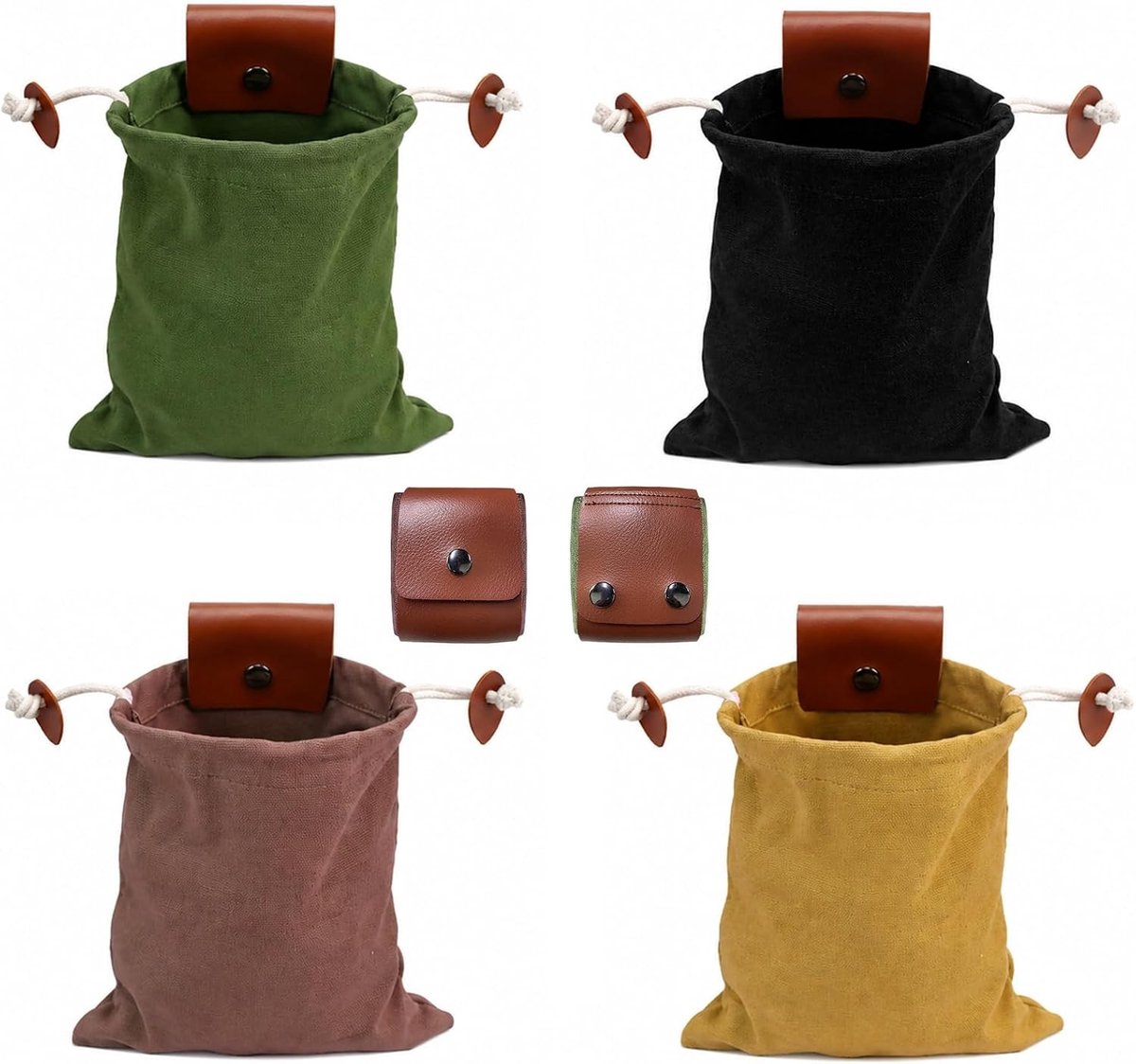 Vouwbare canvas tas voor riem, set van 4, ideaal voor paddenstoelen, kruiden en kampeeruitrusting