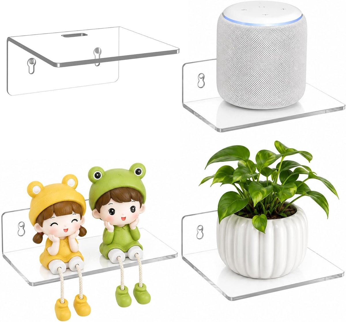 Set van 4 Zwevende Wandplanken zonder Boren voor Funko Pop Figuren, Planten en Speakers - Ideaal voor Slaapkamer, Keuken en Woonkamer