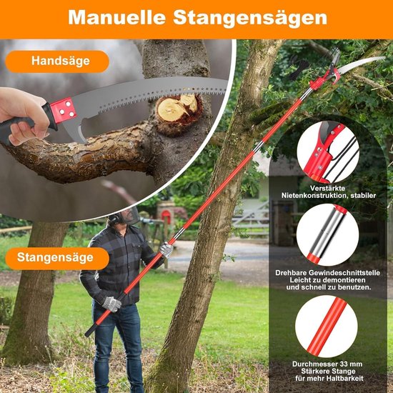 Takkenschaar 9m - Telescopische Snoeischaar - Hoge Takken Snoeien - Lichtgewicht Glasvezel - 9 Meter Bereik - Oranje — afbeelding 3