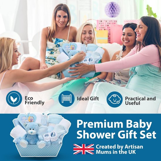 Babyshower cadeau mand - Kraamcadeau set - Baby verwelkomen - Compleet samengesteld - 30 x 23 x 28.5 cm - Blauw — afbeelding 3