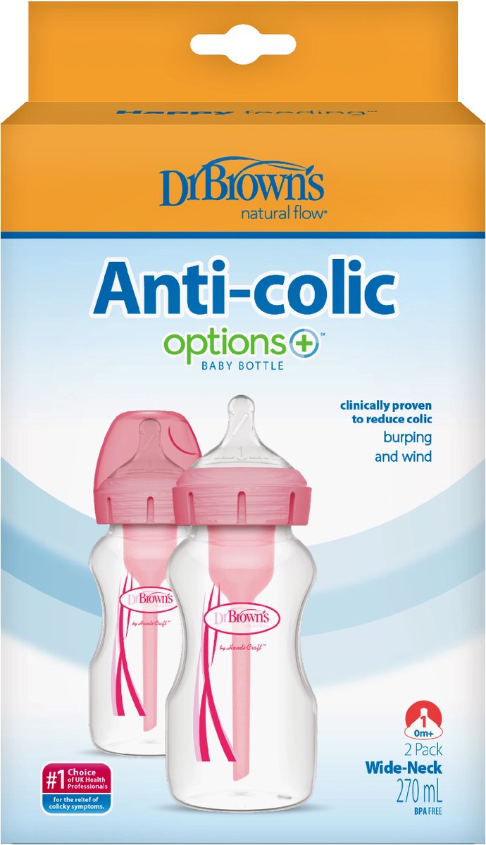 Dr. Brown's Options+ Anti-Colic Babyfles - Brede halsfles - 270ml - Roze - 2 stuks van Dr. Brown's — afbeelding 4