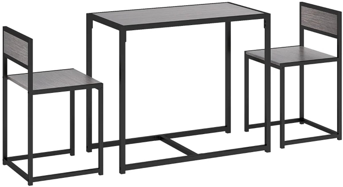 Eethoek - 3-delige Bartafelset - Statafelset Met 2 Stoelen - 90 x 47 x 76 cm - Grijs