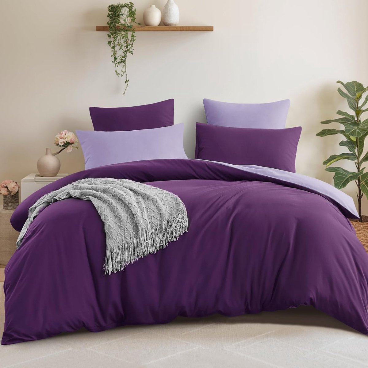 Dekbedovertrekset 220x240 cm - 3-delig Microvezel - Met Ritssluiting - Paars