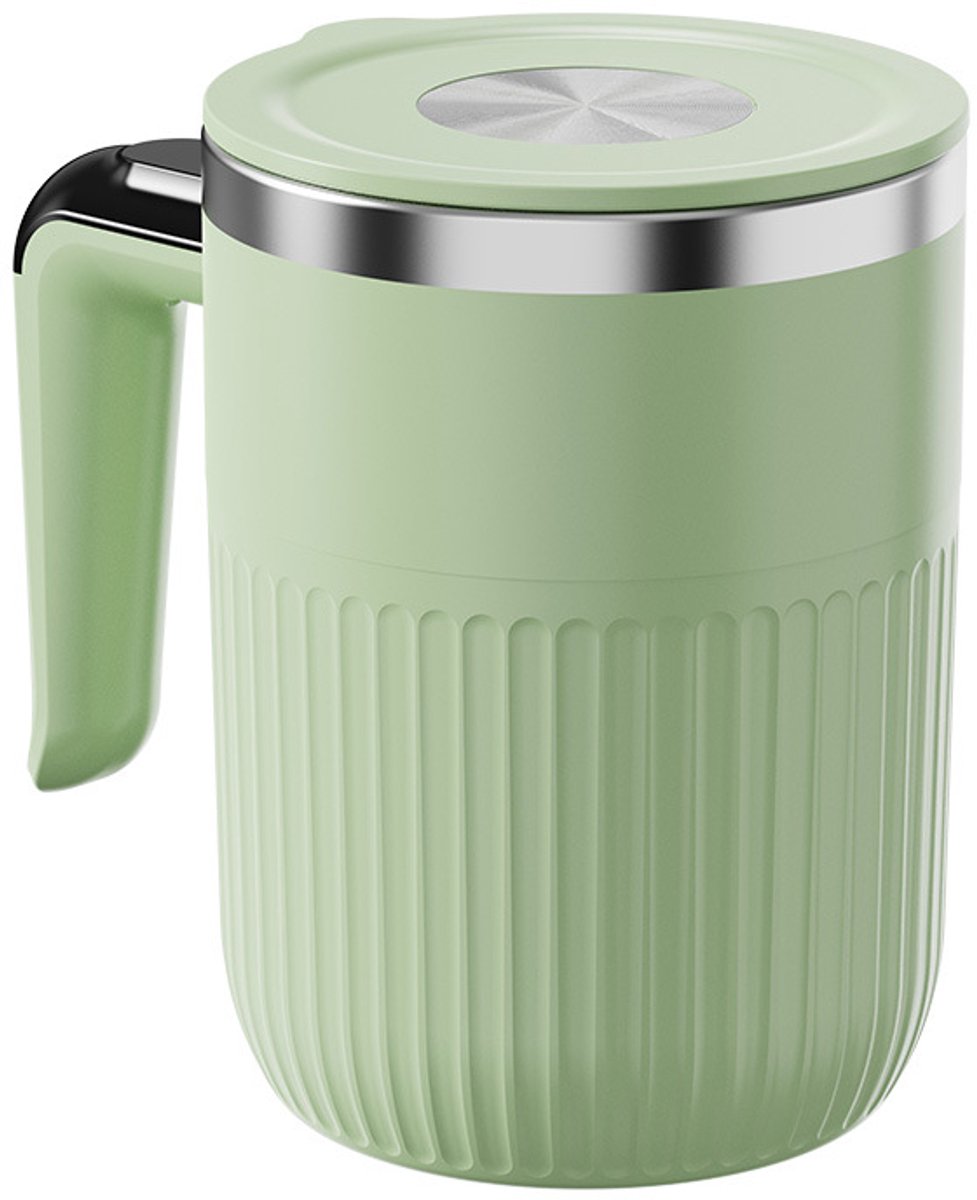 Zelfroerende koffiemok – Zelfroerende mok - Zelfroerende koffiemok met USB-oplading – Roestvrijstalen binnenvoering – Ergonomisch handvat – Geschikt voor thuis, kantoor en onderweg- Lichtgroen