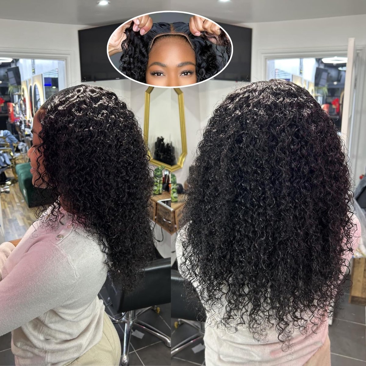 Curly Wave Human Hair Wig 4 x 4 Lace Wigs for Women Real Hair Glueless Wear and Go Pre Plucked 180% Density - ShopVlot