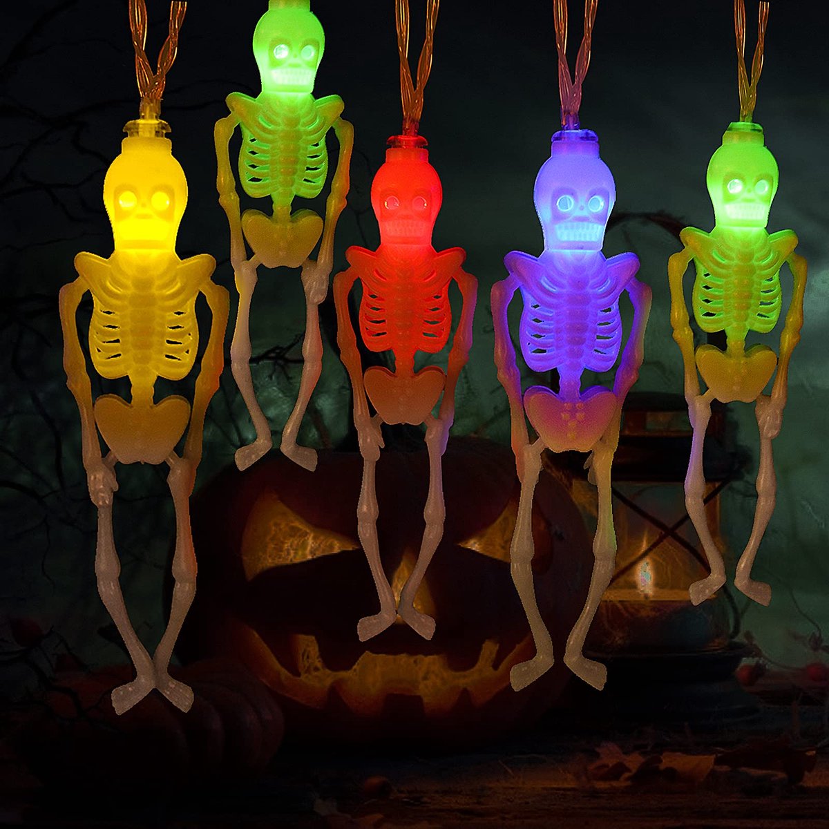 Skelet Lights Halloween String Lights,10Ft 20LED Skeletten Halloween Skull Lights Decoratie, 2 Lichtmodi Batterij - ShopVlot