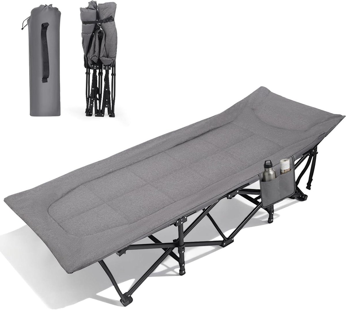 Campingbed Inklapbaar - Liggstoel Buiten - Ontspannen Kamperen - Extra Breed Comfort - 190 cm Lang - Grijs