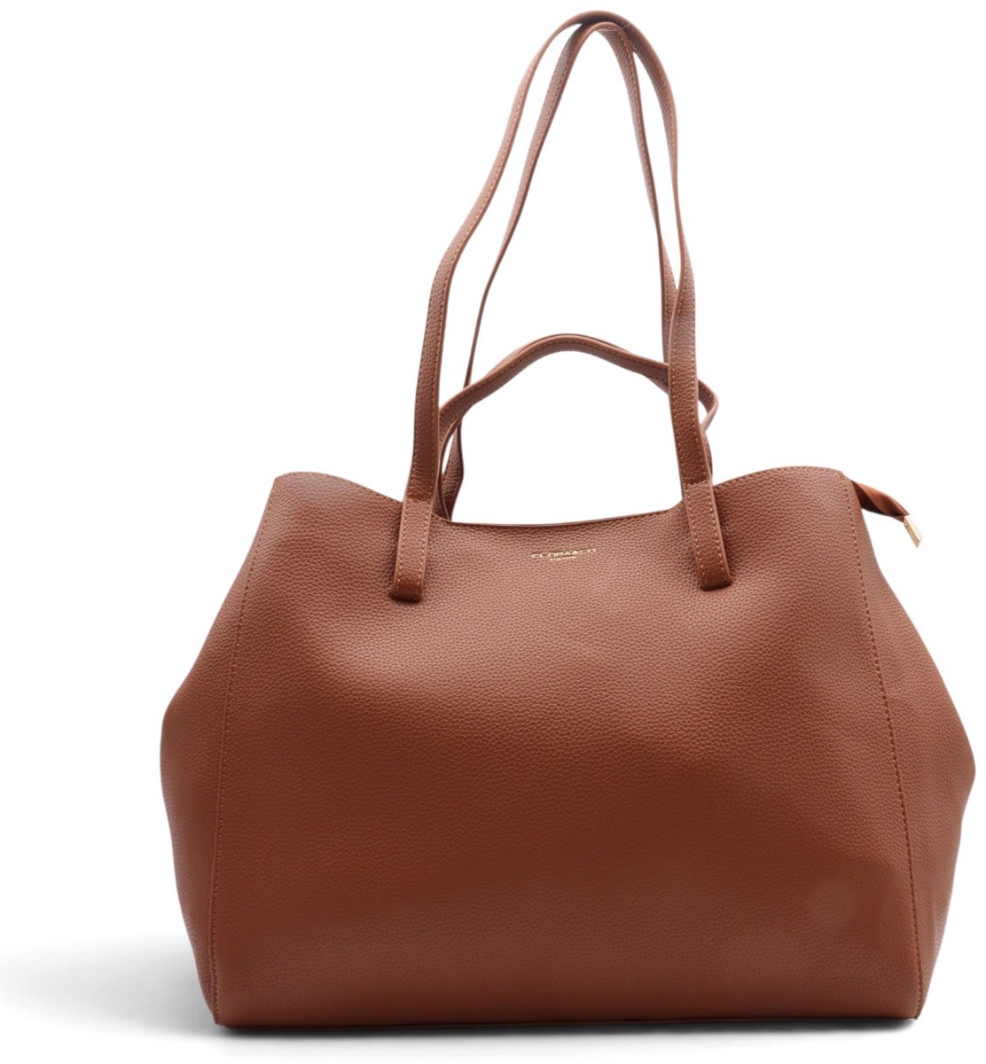 Flora&Co - MARY - generfd kunstleer - grote handtas/tote bag met groot hoofdvak - camel/bruin - geschikt voor A4 - ideaal voor school- of werktas