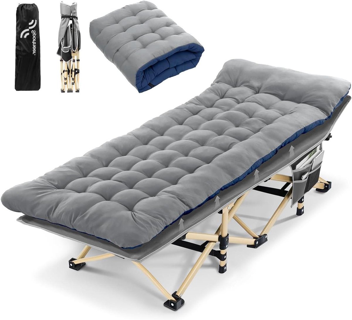 Veldbed - Opklapbed campingbed - Buiten slapen - Hoge belastbaarheid 204 kg - 188 x 71 cm - Grijs