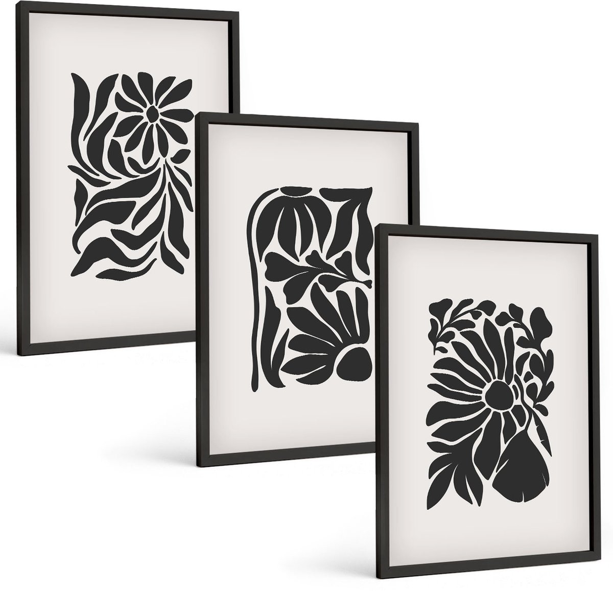 Coloray 3-Delige Schilderij Set - Abstracte Plantpatronen In Zwarttinten - 40 x 60 cm - Decoratieve Muurdecoratie - Slaapkamer - Wanddecoratie