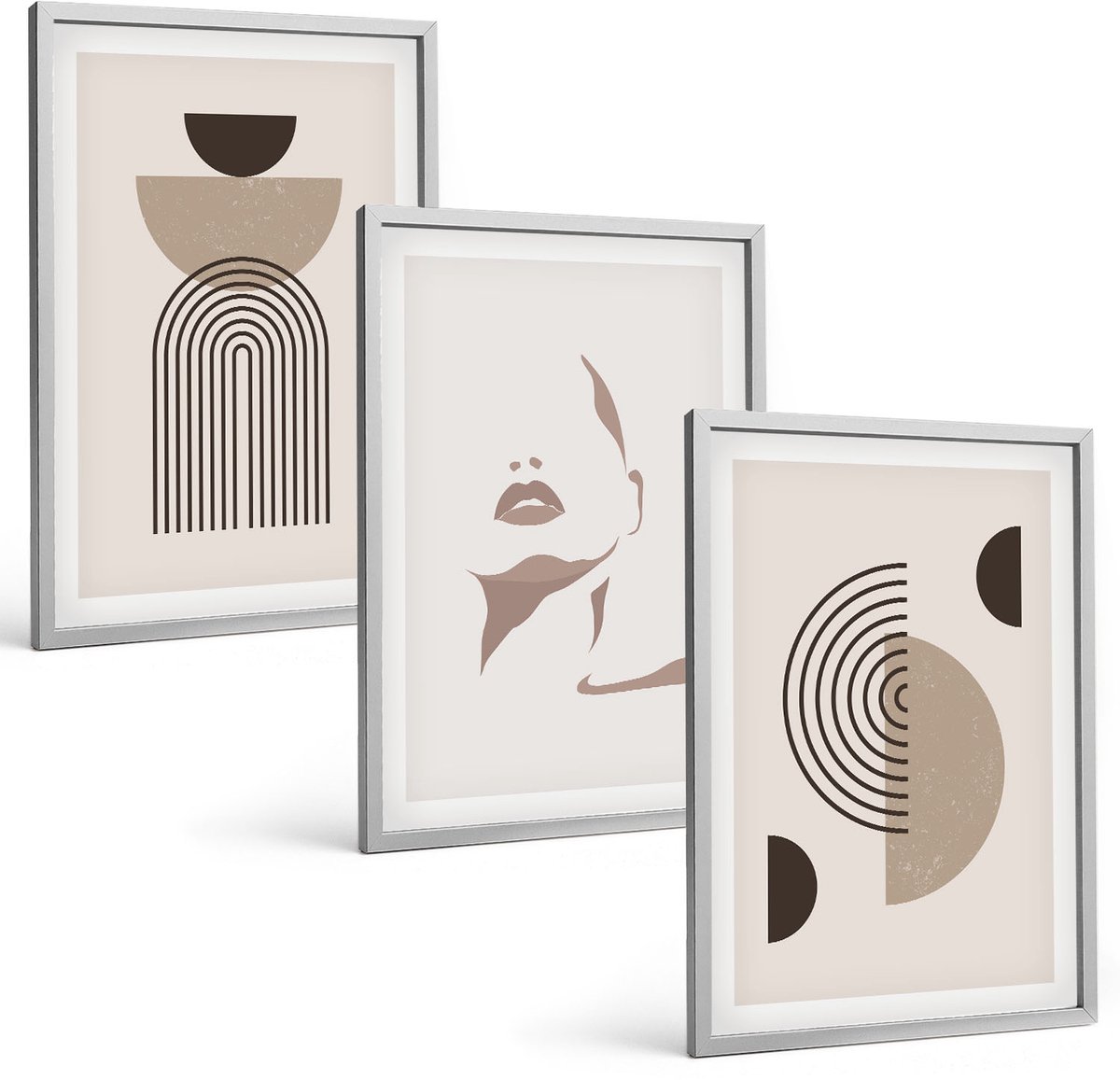 Coloray 3-Delige Schilderij Set - Abstracte Geometrische Vormen En Gezichtssilhouet - 40 x 60 cm - Moderne Wanddecoratie - Slaapkamer - Decoratieve Schilderijen
