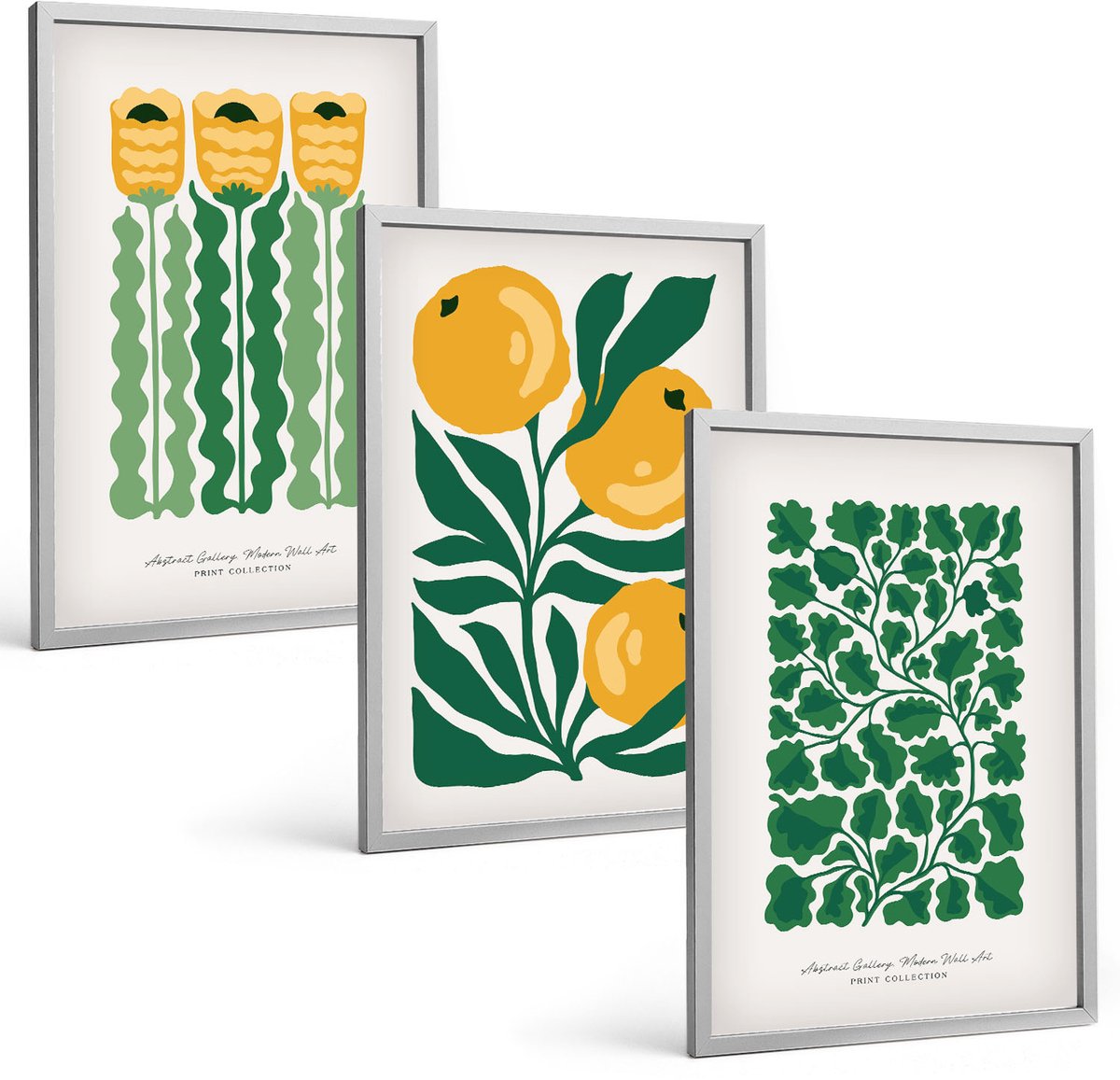 Coloray 3-Delige Schilderij Set - Plantenpatronen Met Bloemen En Bladeren (Posters) - 40 x 60 cm - Muurdecoratie - Wanddecoratie - Hal - Stijlvolle Muurdecoratie