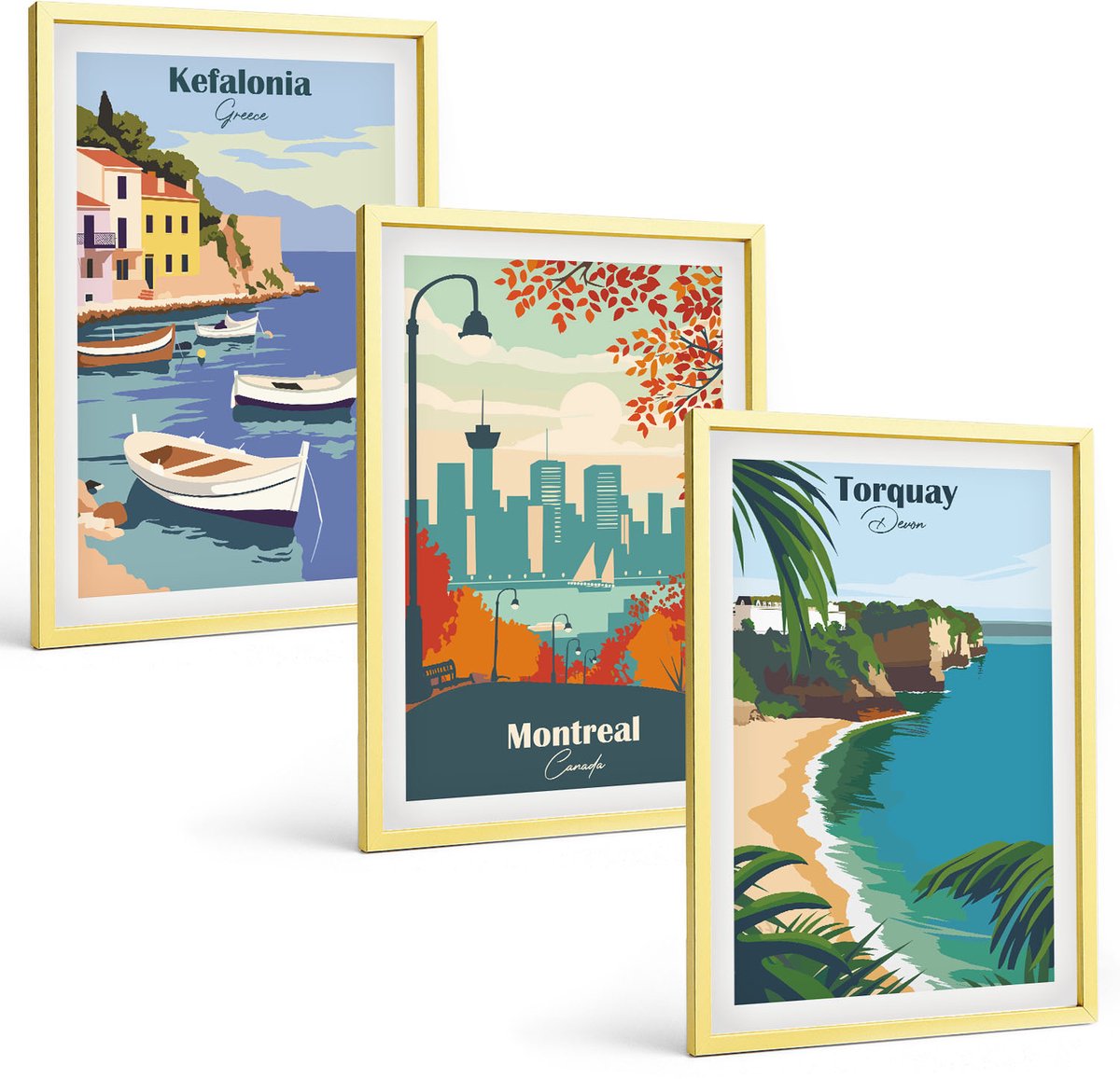 Coloray 3-Delige Schilderij Set - Strandthema Met Schelpen En Zeegolven - 40 x 40 cm En 40 x 60 cm - Wanddecoratie - Muurdecoratie - Woonkamer