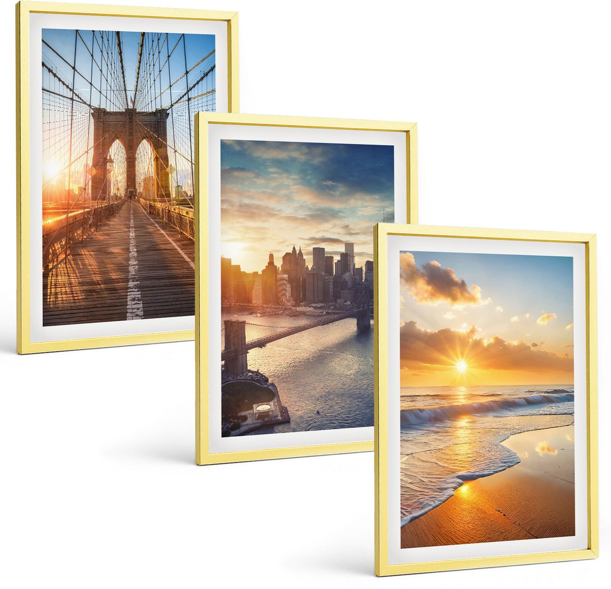 Coloray 3-Delige Schilderij Set - Lichte Texturen Op Zand, Delicate Boho-Stijl - 40 x 60 cm - Wanddecoratie - Woonkamer Decoratie - Muurdecoratie