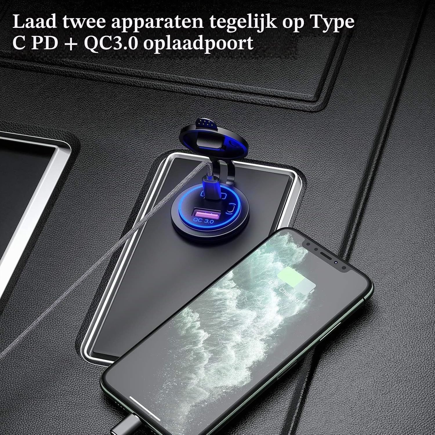 Oplaadbare Auto Lader met USB, QC3.0 en PD/Type-C, Waterdicht en LED Verlichting voor Snelladen – foto 4