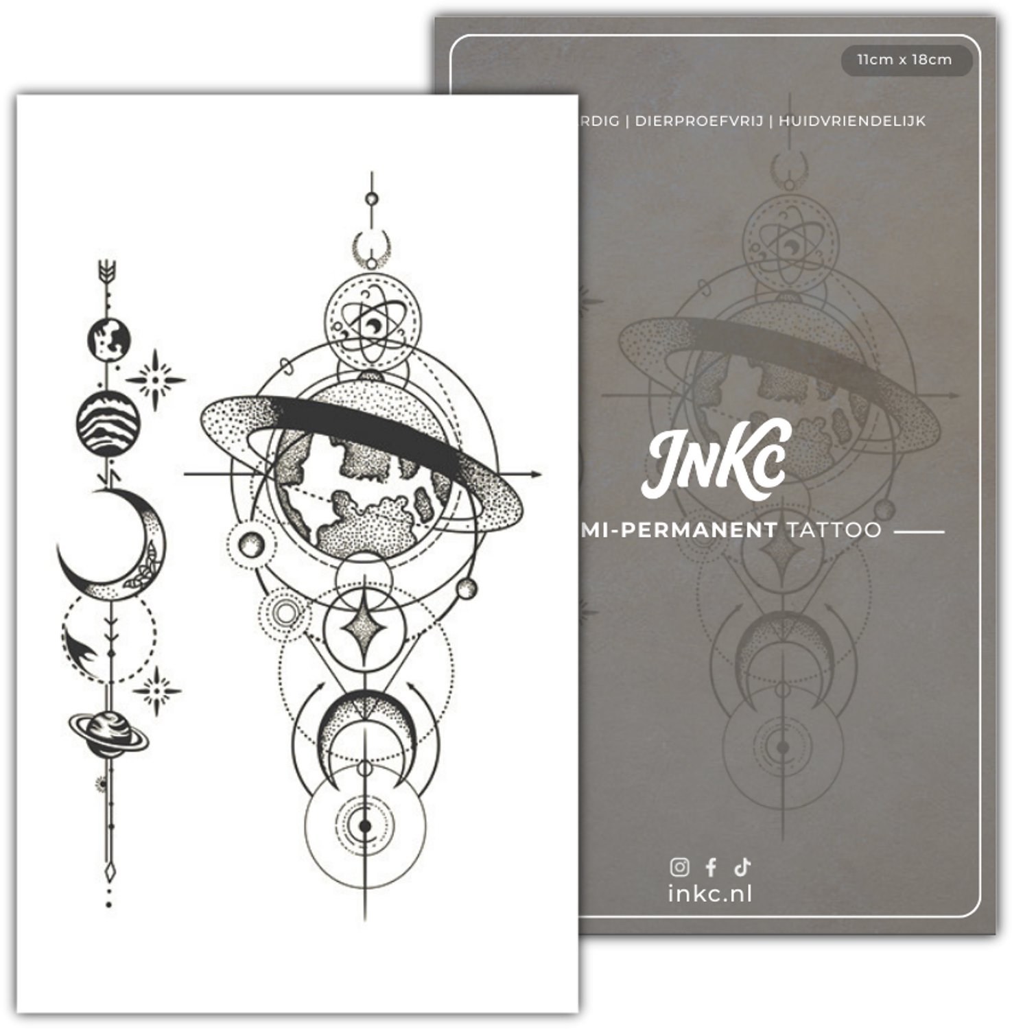 INKC - Tijdelijke Tattoo - Planeten - Nep Tattoo - Plak Tattoos - Blijft tot 2 weken - 11 x 18cm