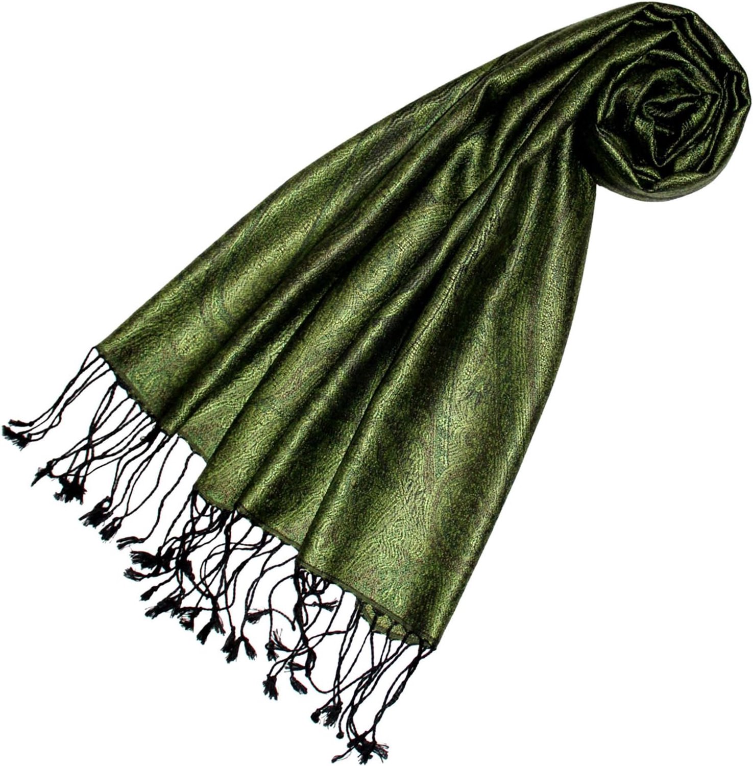 Lorenzo Cana Dames Zijden Sjaal 100% Zijde Jacquard Paisley Groen 35x160cm