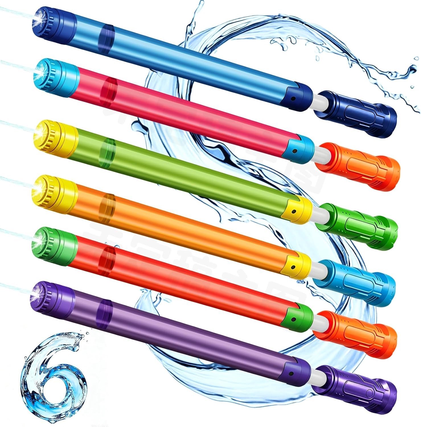Waterpistool Set voor Kinderen, 6 Stuks, 42 cm, Lange Bereik Water Spray, Ideaal voor Zomer, Strand en Zwembad Activiteiten