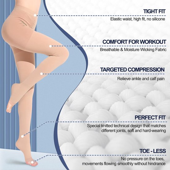 Langdurige Compressiekousen voor Mannen en Vrouwen - 20-30 mmHg Gegradueerde Steun voor Varices, Oedeem en Bloedcirculatie zonder Teentjes — afbeelding 4
