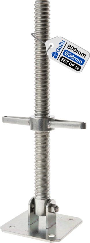 Gegalvaniseerde zwenkbare voetspindel van 800 mm met label 'Set van 12'.