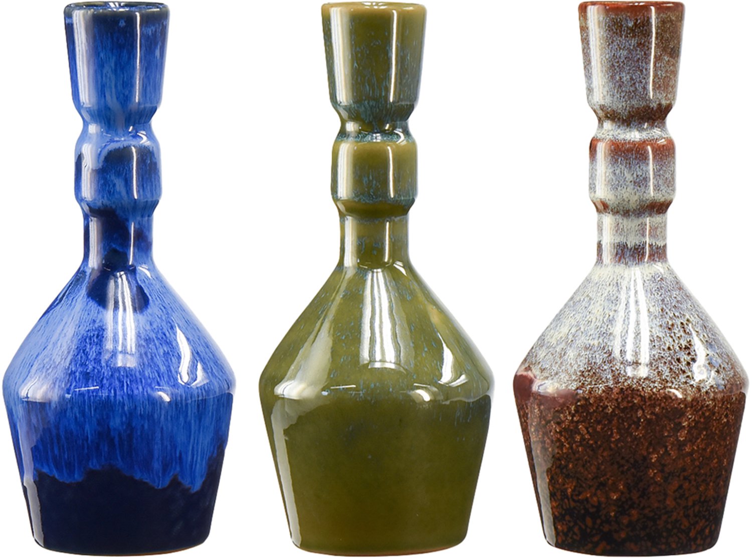 Decoratieve vaas keramiek blauw groen bruin Ø8cm H18,5cm 3st