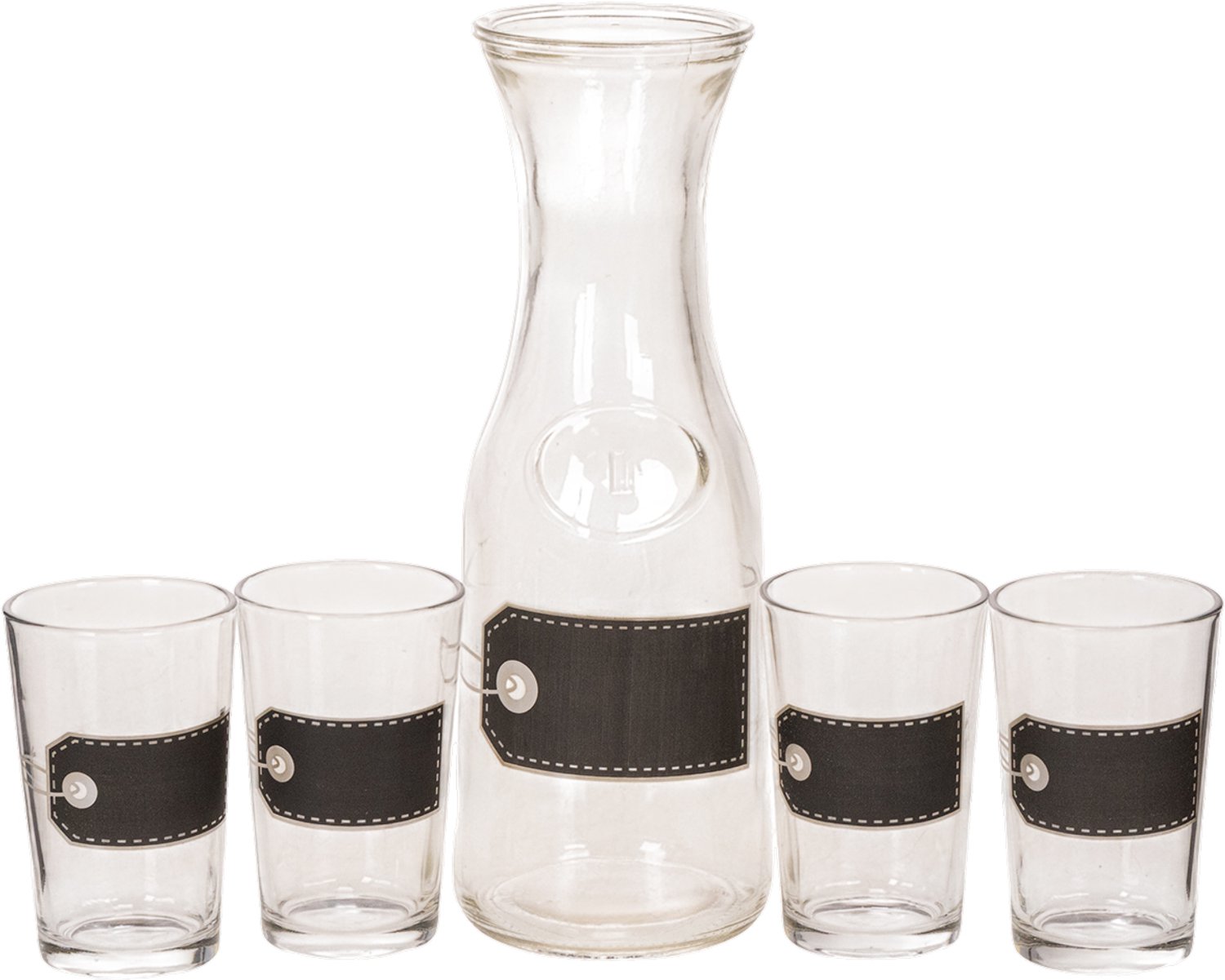 Glazen karaf H27cm met 4 glazen H11cm